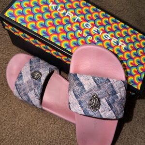 Kurt Geiger Kids Pink and Denim Slide Sandals
